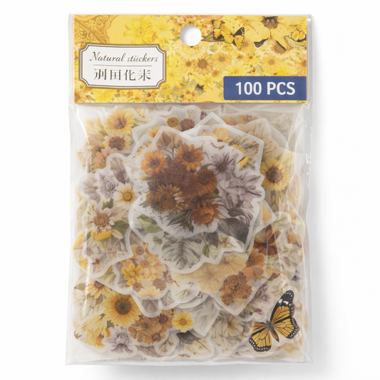 Hediye Ofisi 100lü Çiçek ve Doğa Temalı Şeffaf Sticker