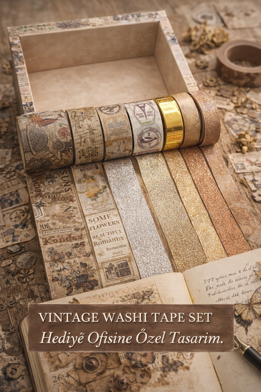Hediye Ofisi Kahverengi 24’lü Vintage Washi Bant Seti | Bullet Journal & Scrapbook