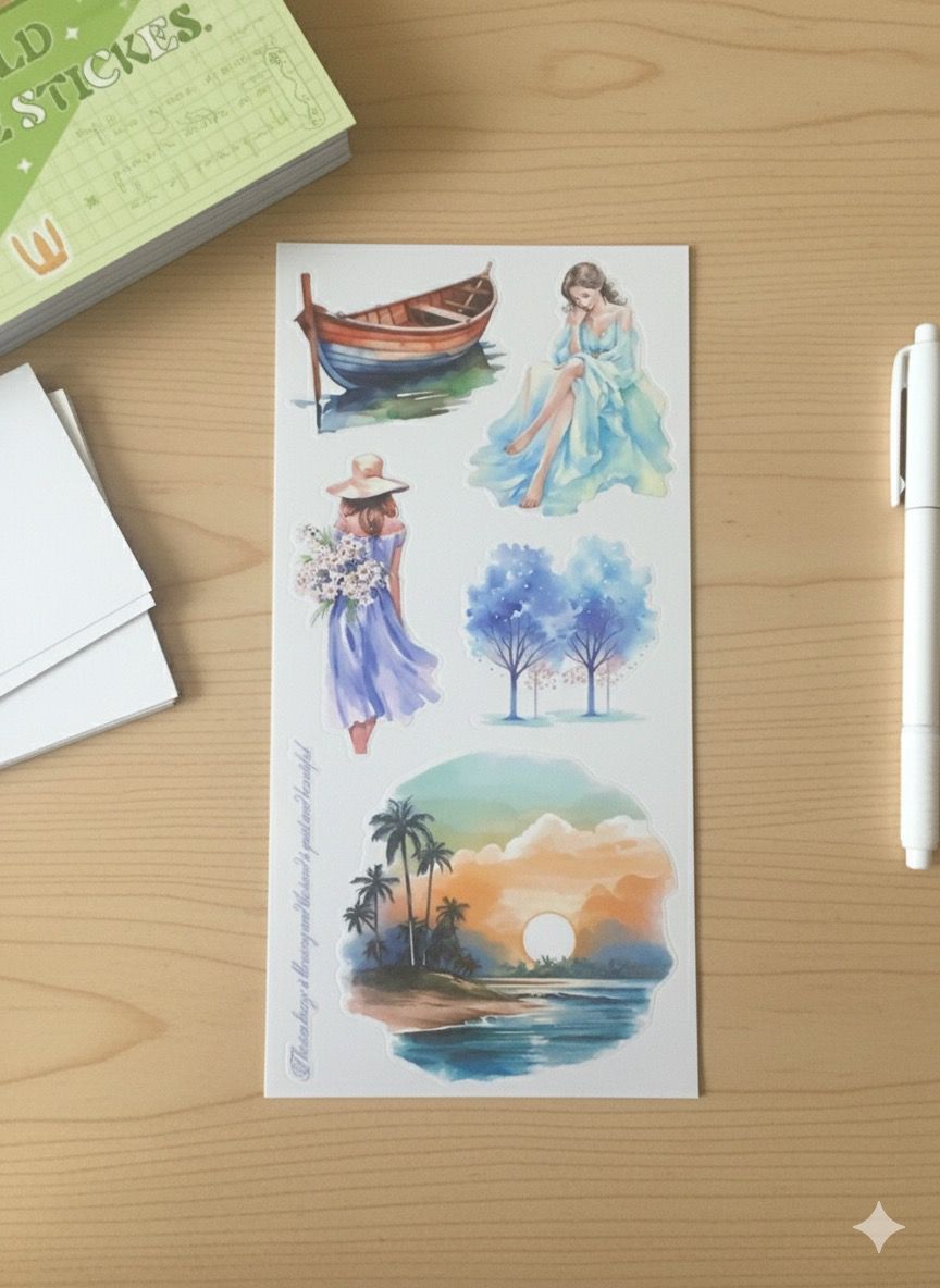 Deniz ve Okyanus Konseptli Sticker Seti 20 Sayfa–Planner, Ajanda ve Scrapbook Süsleme İçin