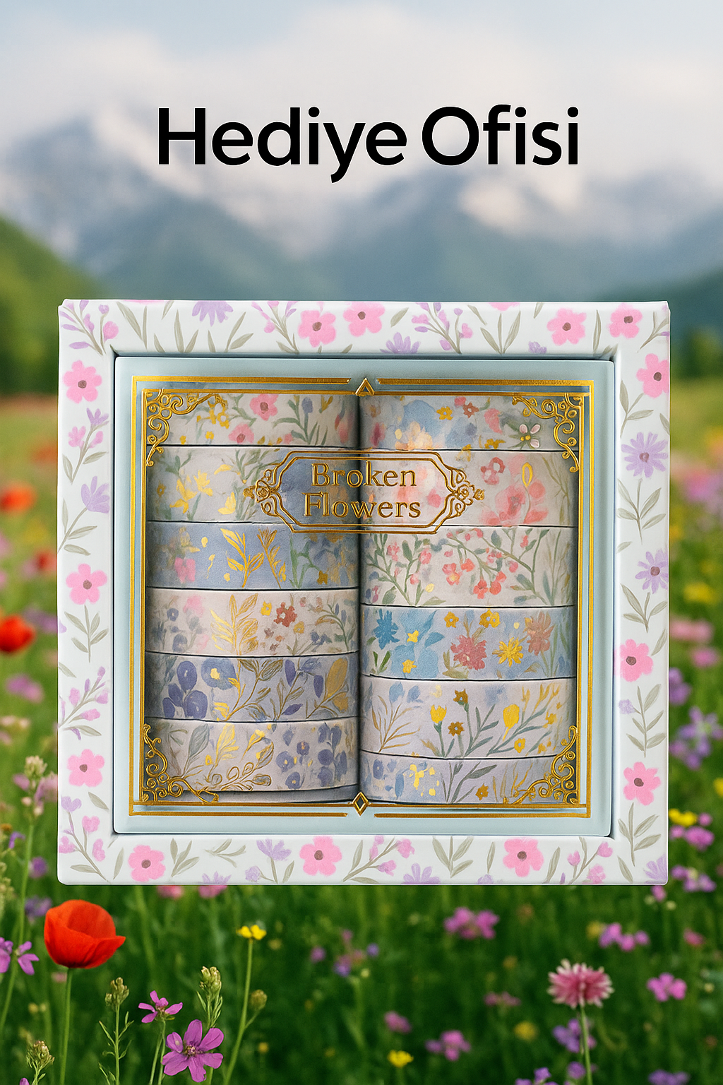 Hediye Ofisi 12’li Çiçek Desenli Washi Bant Seti – Bullet Journal & Scrapbook için Renkli Bantlar