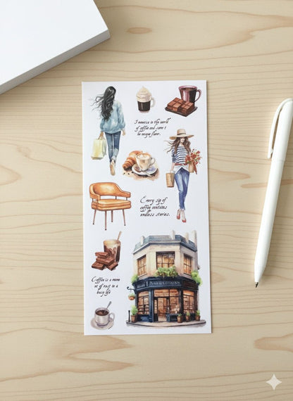 Rich and Kahve Konseptli Sticker Book–20 sayfa  Bullet Journal ve Defter Süsleme İçin Retro Etiket Seti