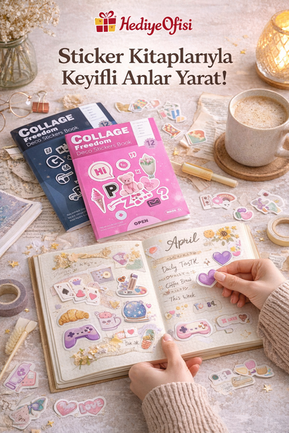 Hediye Ofisi Collage Freedom 12 Sayfa Sticker Kitabı–4 Farklı Tema, Planner&Scrapbook Sticker 1 ADET