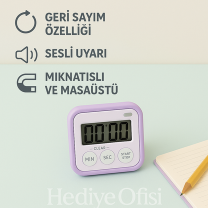 Kronometreli Ders Çalışma Saati -Dijital Kronometre|Sesli Uyarı – Mıknatıslı & Masaüstü Zamanlayıcı