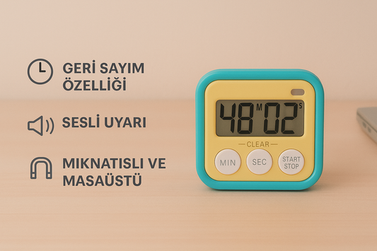Kronometreli Ders Çalışma Saati -Dijital Kronometre|Sesli Uyarı – Mıknatıslı & Masaüstü Zamanlayıcı
