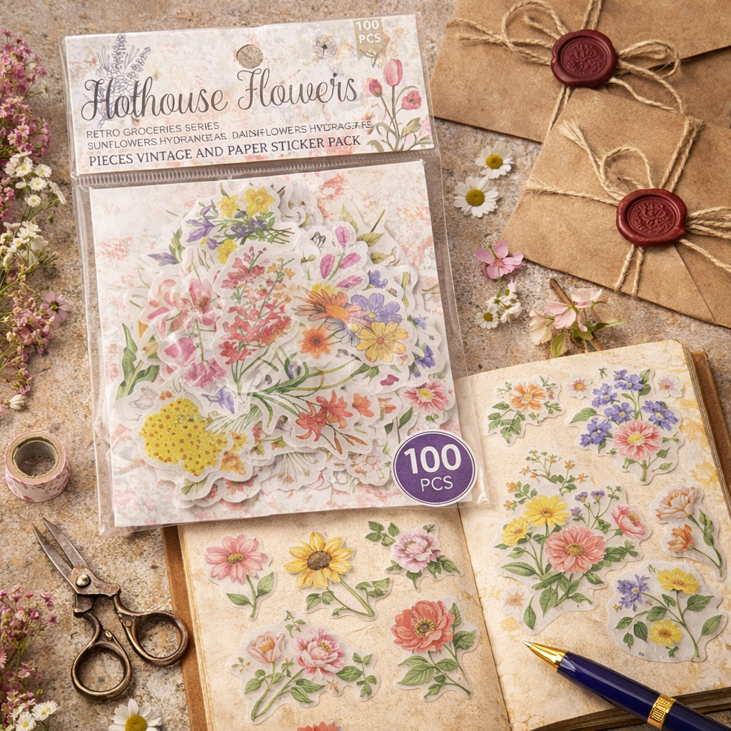Vintage Floral 100lü Çiçek Sticker