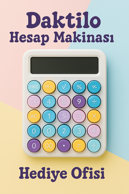 Pinterest Hesap Makinası Daktilo Tasarım Renkli Tuşlu Masaüstü Hesap Makinesi – Pastel Retro