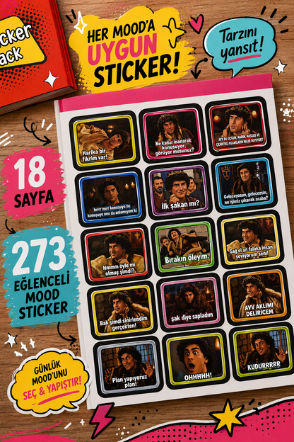 Hediye Ofisi Mood Sticker Kitabı 273 Eğlenceli Sticker 18 Sayfa Caps ve Yazı Sticker Seti