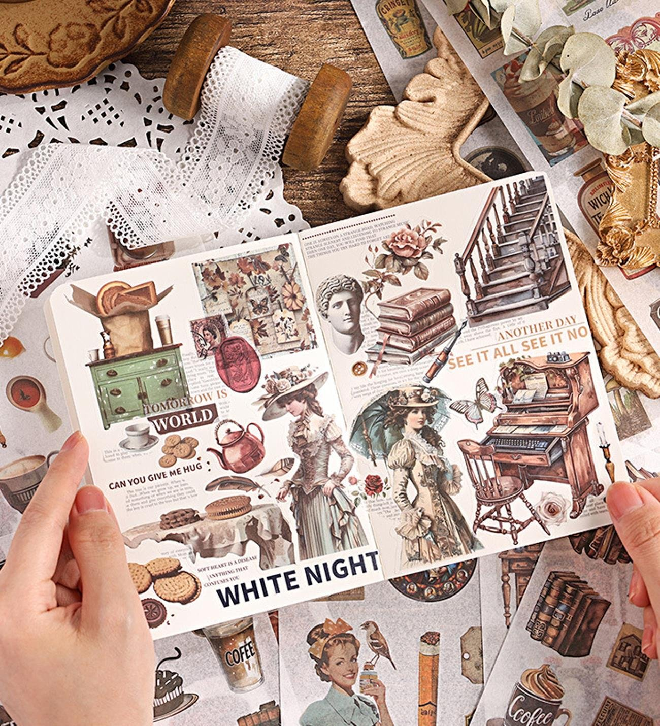 Vintage Sticker Book Özel Tasarım Sticker Kitabı 23,5x16,5 Bullet Journal Scrapbook