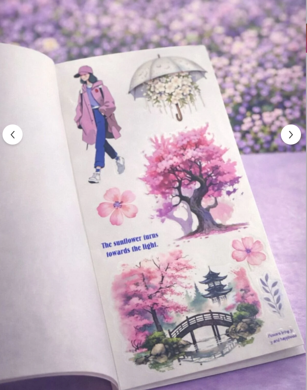 Floral Zarif Çiçekler Temalı Sticker Book– Bullet Journal ve Defter Süsleme İçin Retro Etiket Seti