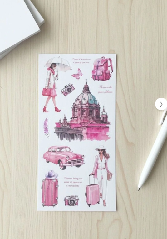 Şehir ve Seyahat Konseptli 20 Sayfa Sticker Seti – Retro Urban-Bullet Journal Etiket