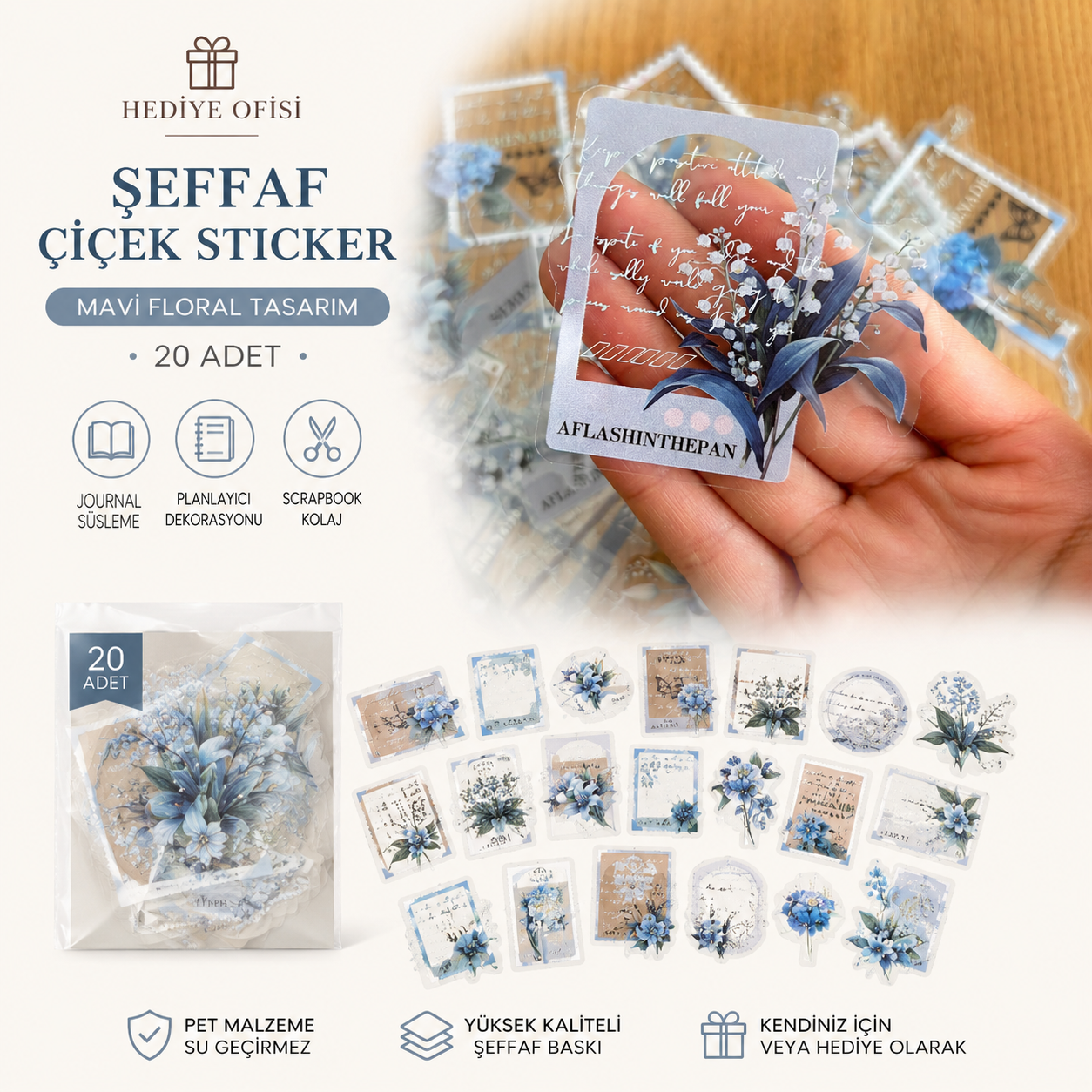 Hediye Ofisi Vintage Temalı Şeffaf PET Sticker Seti | Junk Journal, Scrapbook ve Ajanda Dekorasyonu